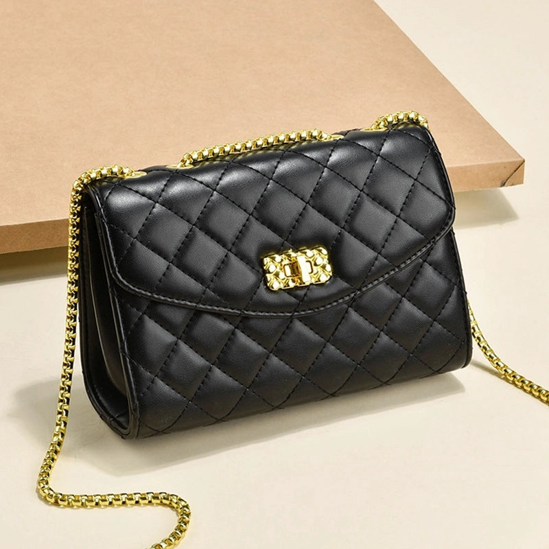 Women's Large Pu Leather Solid Color Lingge Streetwear Square Lock Clasp Crossbody Bag