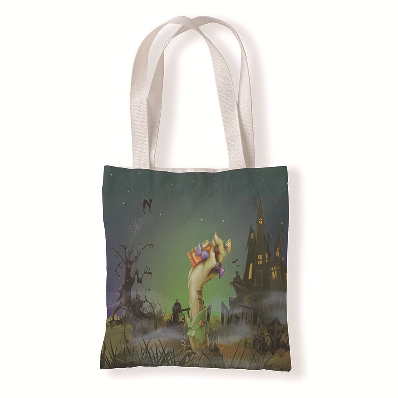 Halloween Unisex Medium Canvas Pumpkin Letter Elegant Streetwear Square Open Canvas Bag