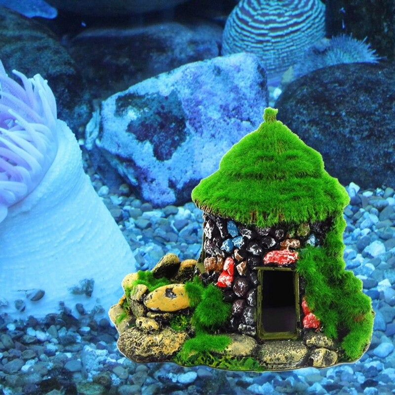 Betta Cave with Realistic Green Moss Fish Ornament For Aquarium