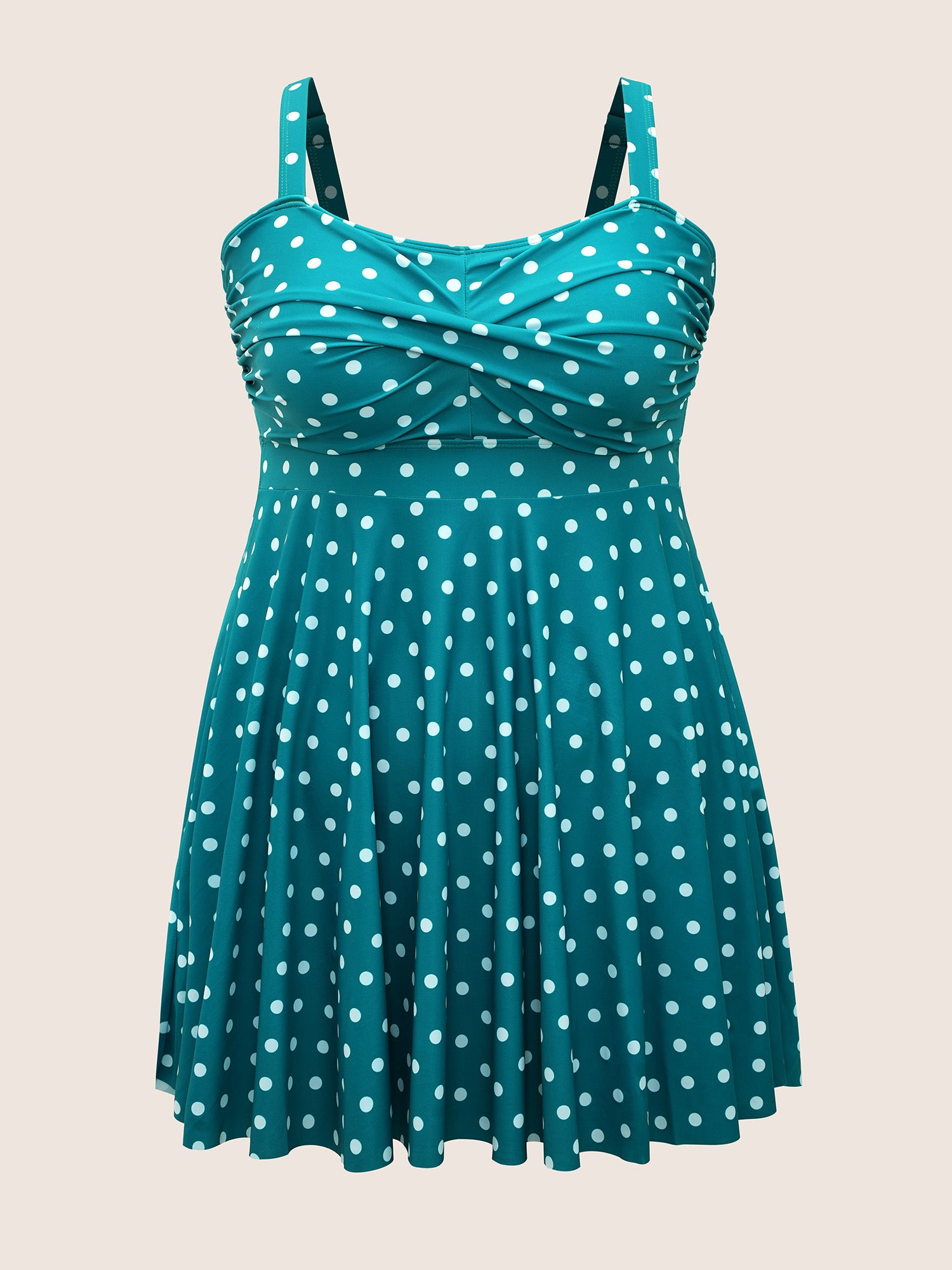 Polka Dot Crossover Ruched Flutter Hem Swim Dress