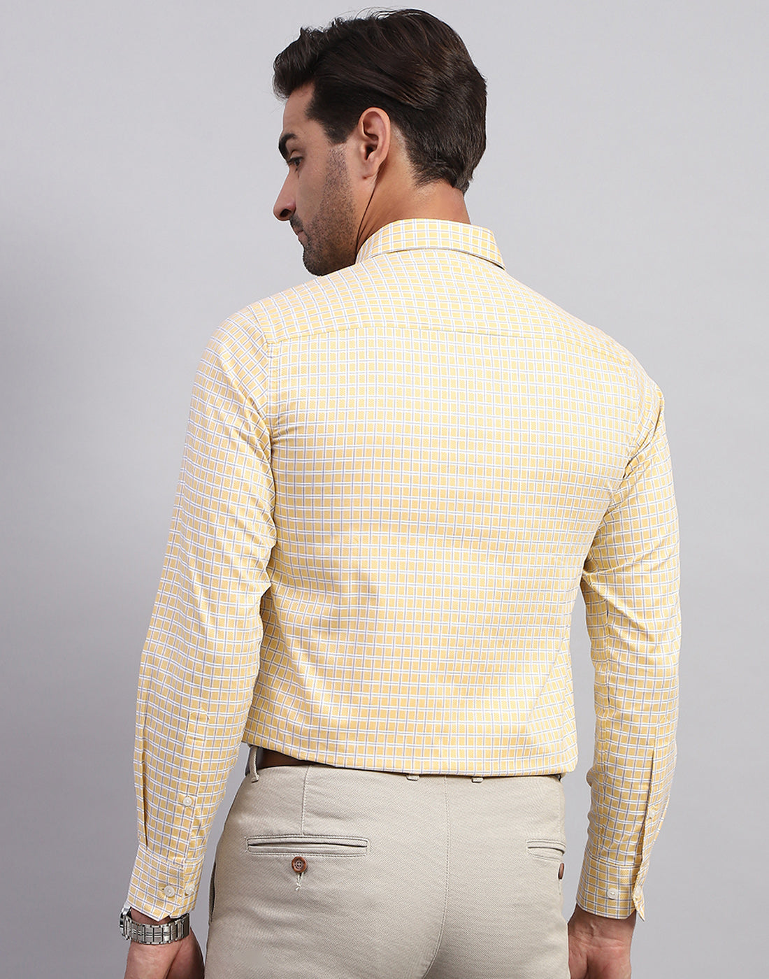 Men Yellow Check Collar Full Sleeve Shirt