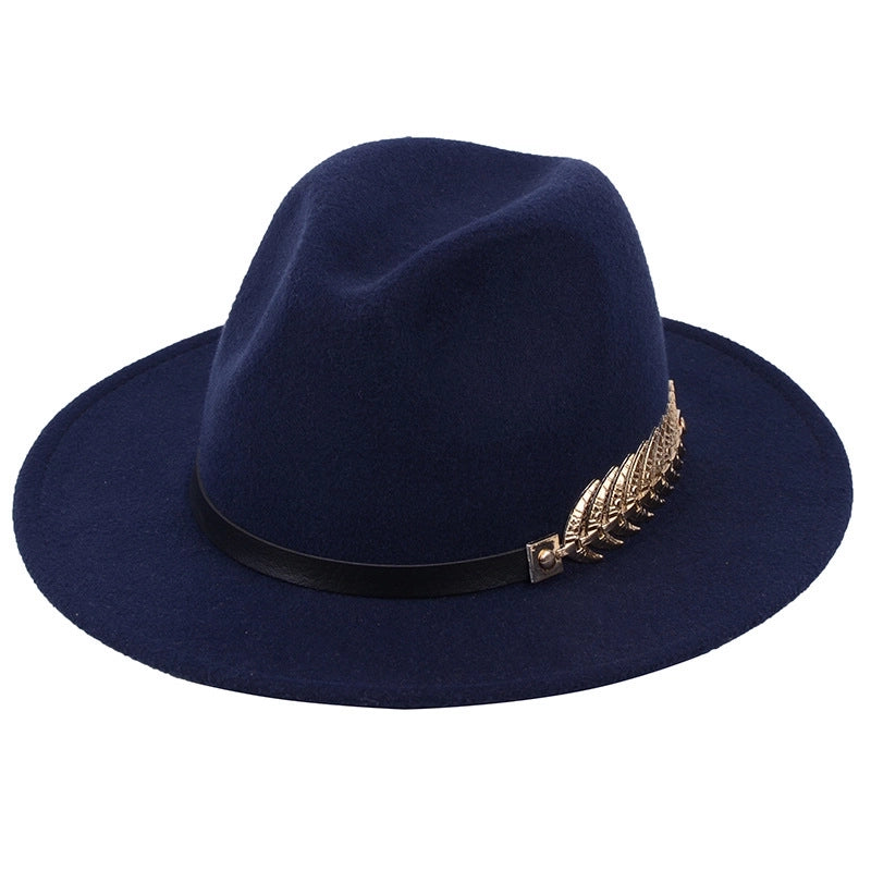 Metal Leaf Women's Woolen Hat Jazz Hat Autumn And Winter British Retro Top Hat Women