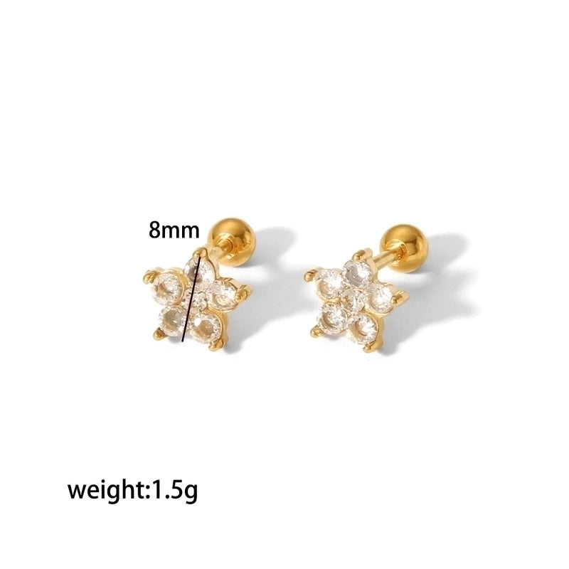 1 Pair Minimalist Star Water Droplets Polishing Plating Inlay Stainless Steel Zircon 18k Gold Plated Ear Studs
