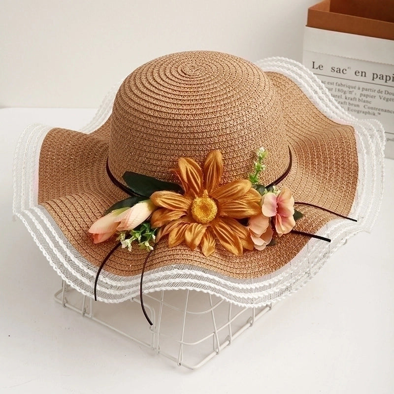 Women's Elegant Basic Flower Patchwork Flat Eaves Straw Hat