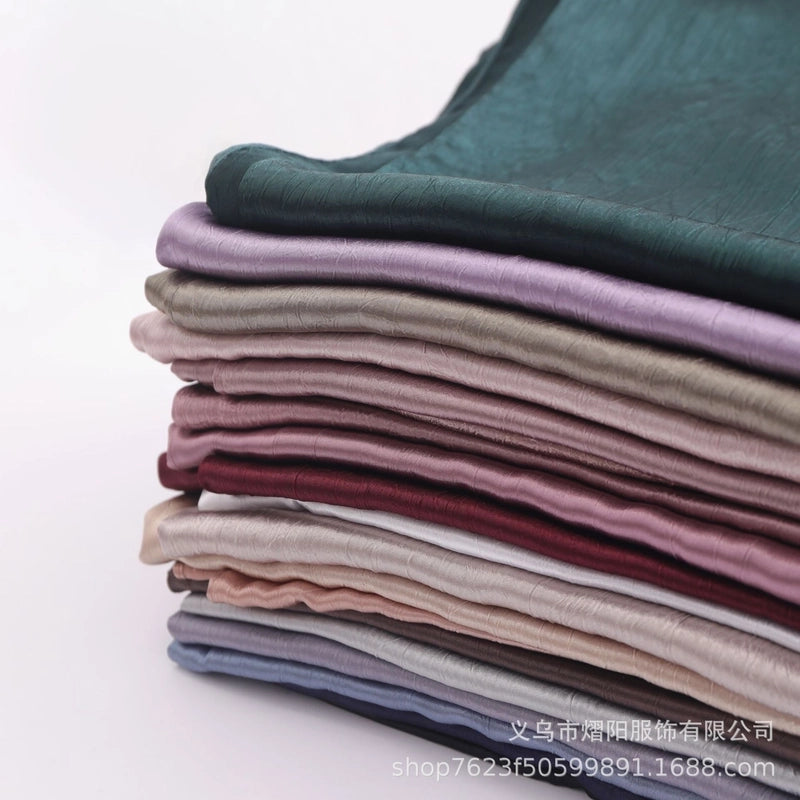 Textured Satin Hijab New Bark Wrinkle Texture Satin Scarf Malay Headscarf Shawl Silk Scarf
