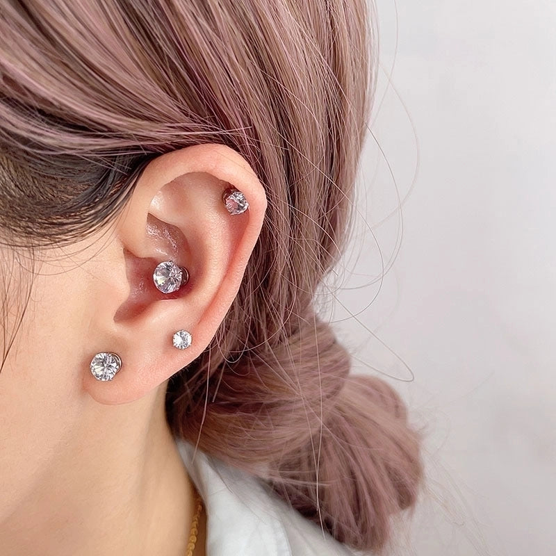 Ear Cartilage Rings & Studs Minimalist Geometric 316L Stainless Steel  Plating Zircon
