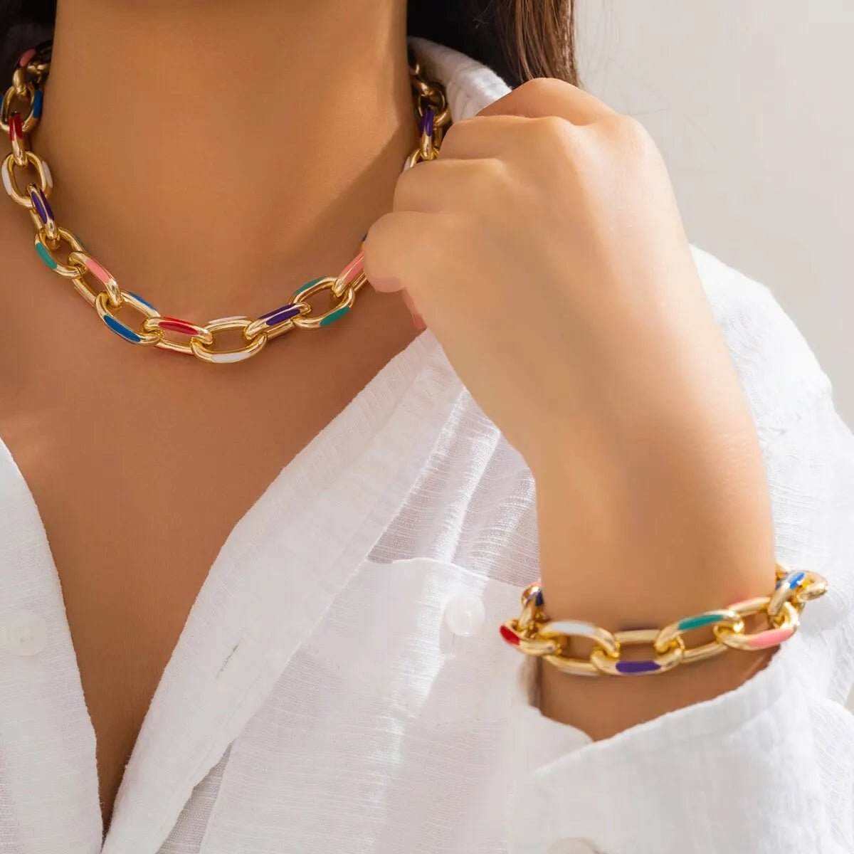 Colorful Chain Bracelet and Necklace Set