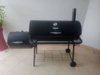 BBQ Charcoal Grill And Offset Smoker For Picnic Garden Terrace Camping Beach Outdoor. Pit Patio Backyard Home Meat Cooker Smoker With 2 Wheels