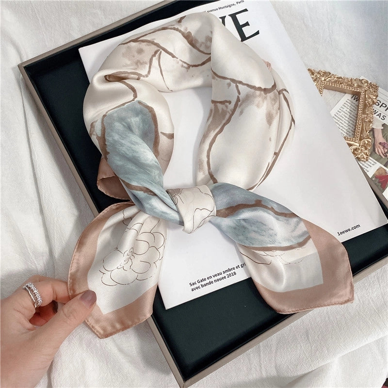 Women's Elegant Letter Flower Satin Silk Scarf