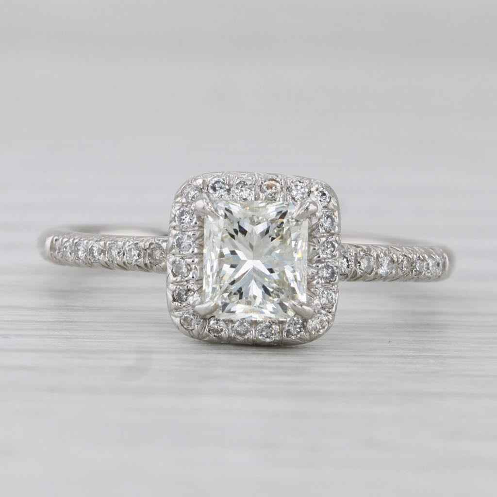 1.08ctw Diamond Halo Engagement Ring 14k White Gold Size 7 GIA