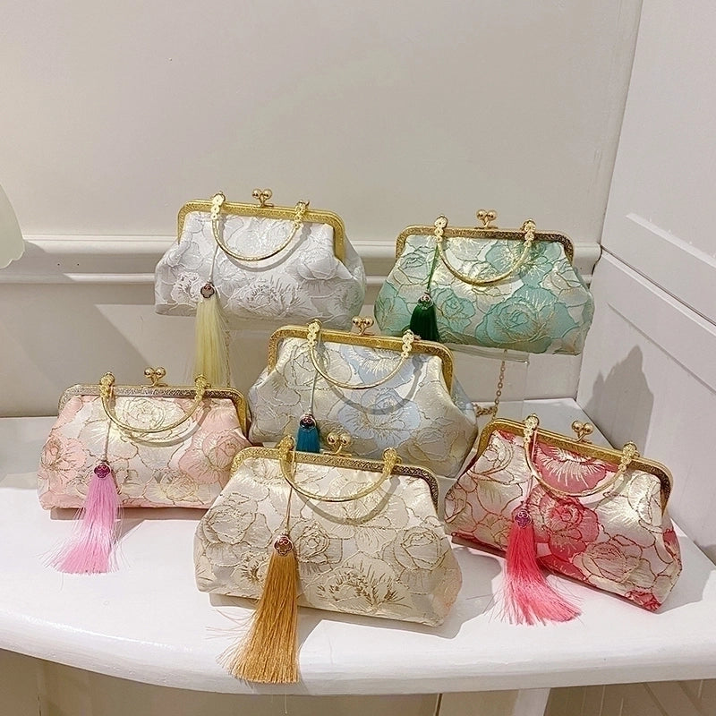 Women's Medium Pu Leather Flower Vintage Style Ethnic Style Tassel Square Buckle Crossbody Bag
