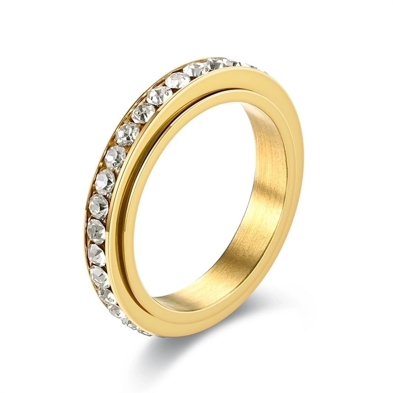 Minimalist Round Stainless Steel Inlay Rhinestones Rings 1 Piece