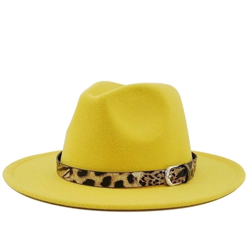 Fashion Leopard Belt Woolen Jazz Hat