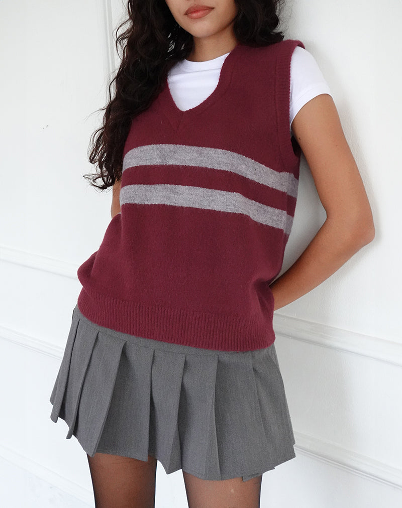 Guria Vest in Maroon Red with Grey Stripe