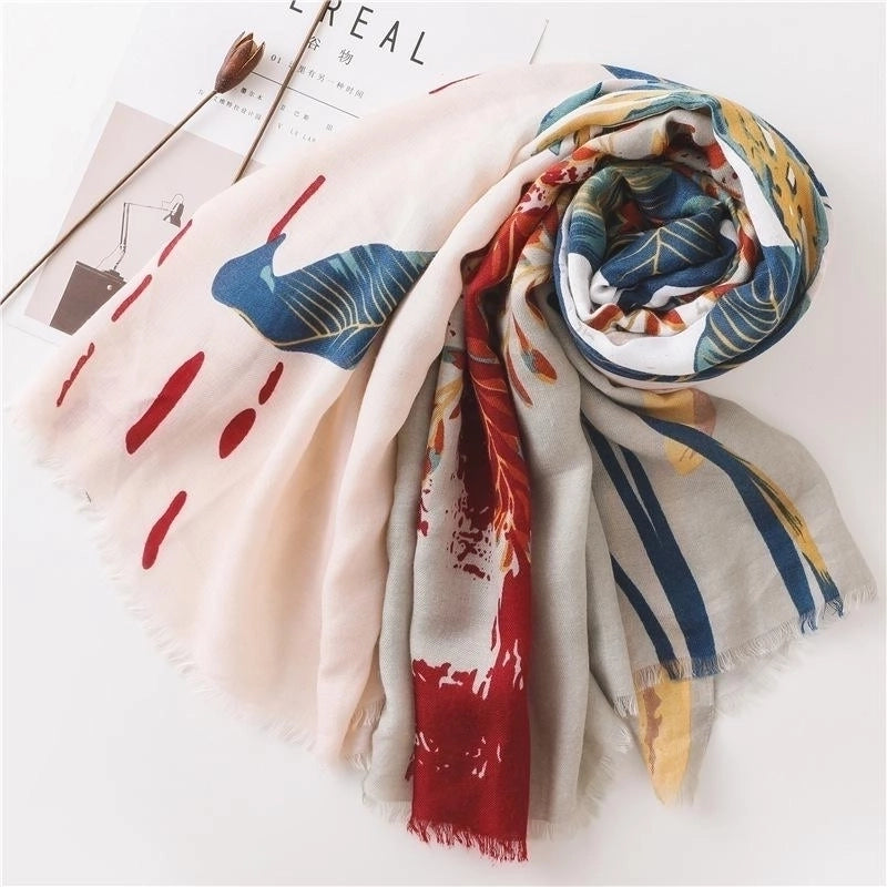 Women's Floral Pattern Sunscreen Large Shawl Beach Towel Women