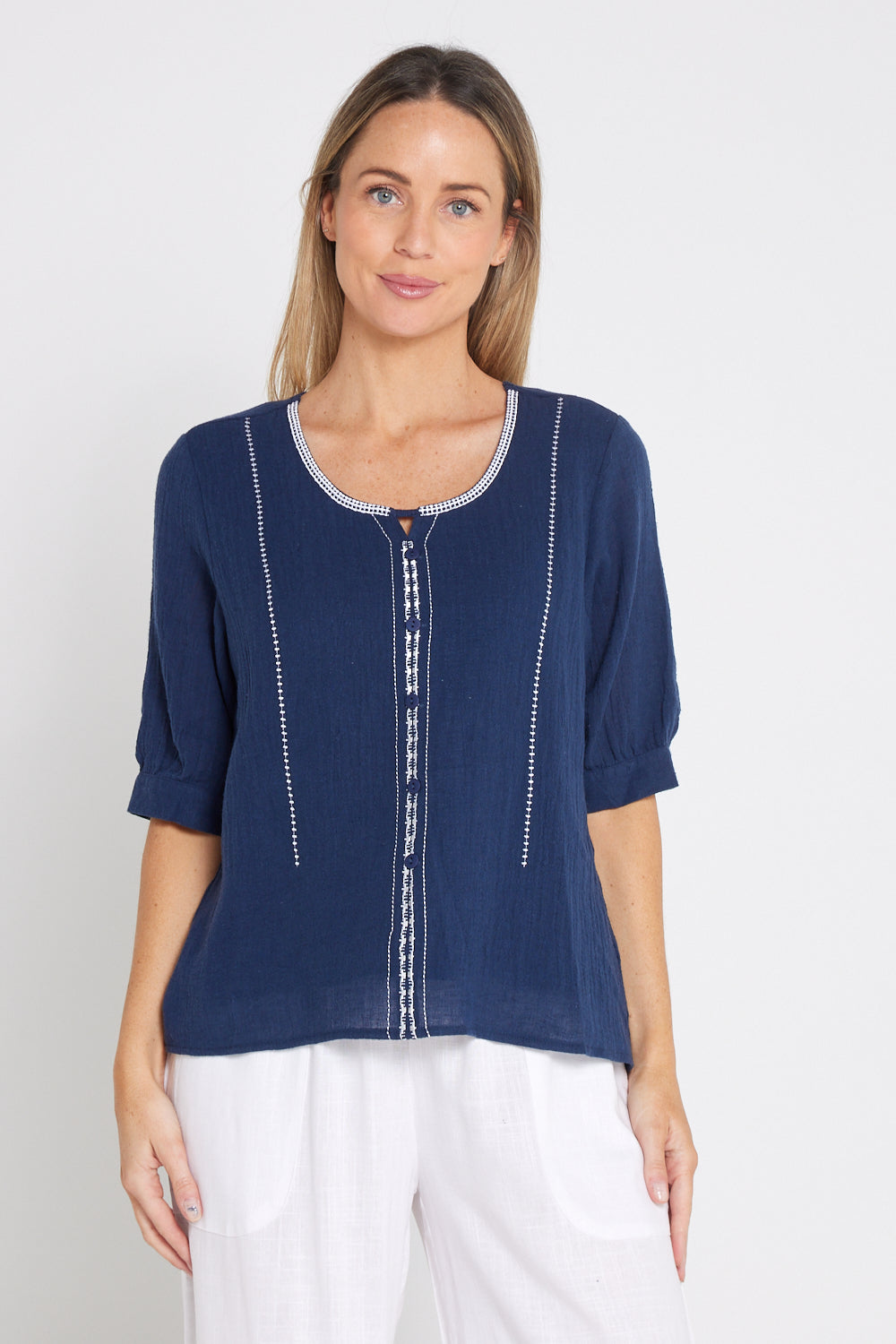 Meagan Linen Blouse - Navy