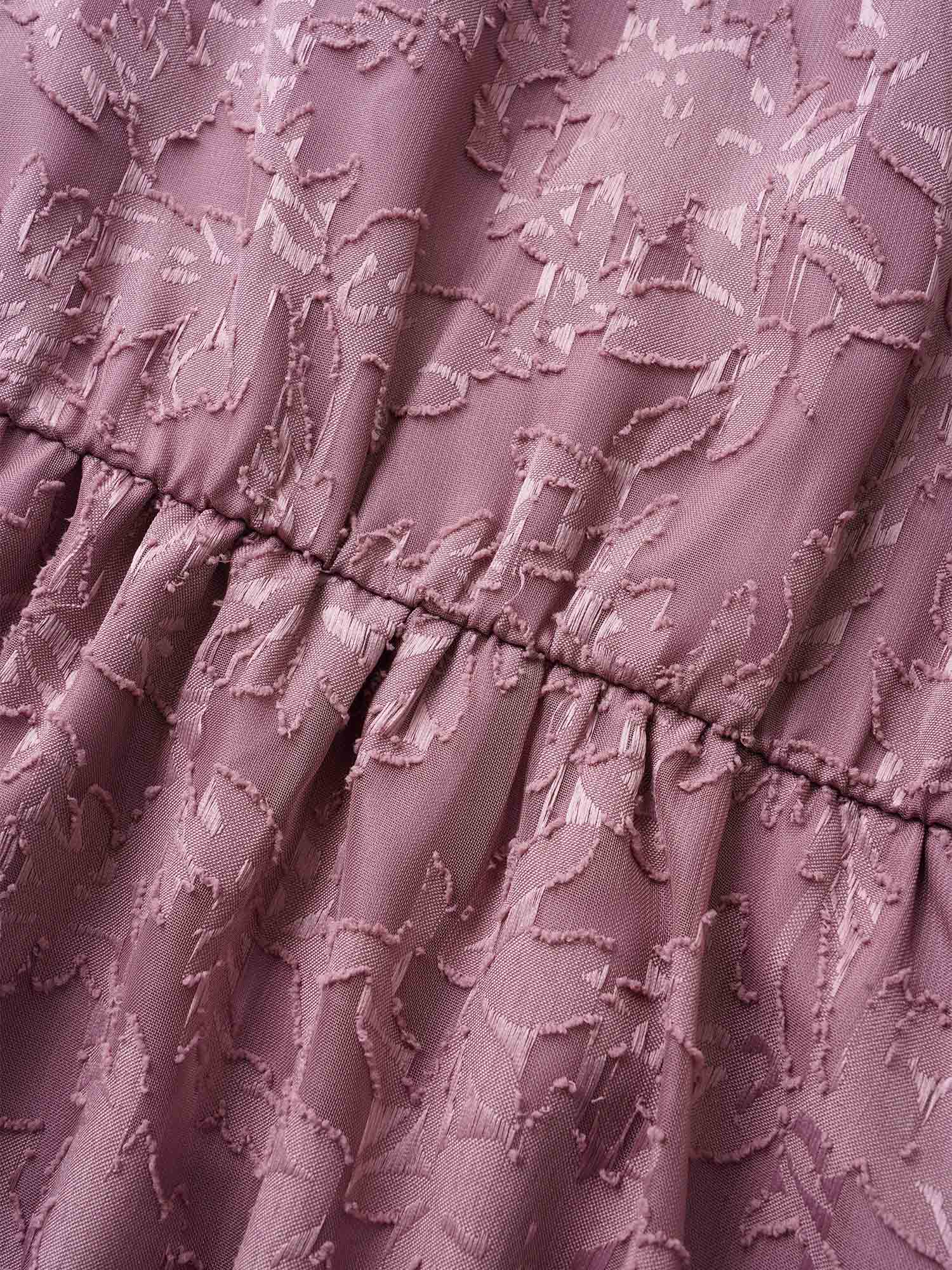 Heart Neckline Jacquard Tiered Ruffle Sleeve Dress