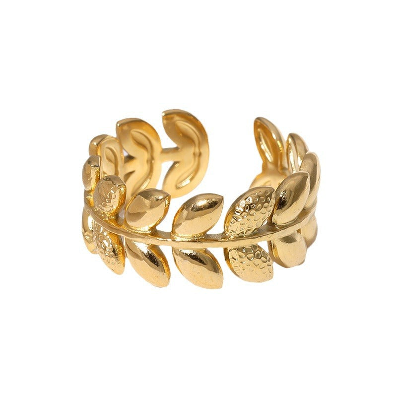 Open Ring Refreshing Leaf Stainless Steel Electroplating Rings