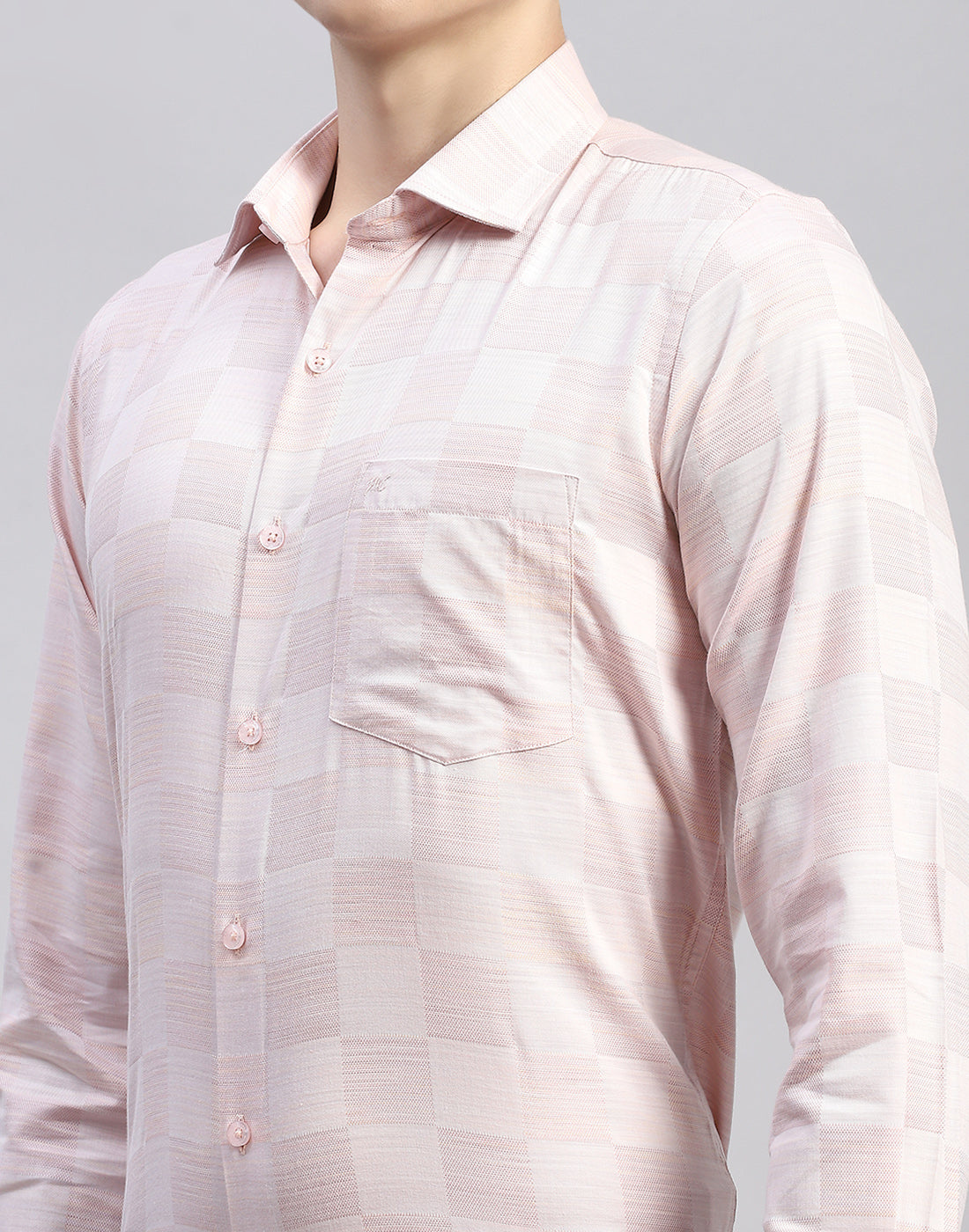 Men Pink Check Collar Full Sleeve Shirt