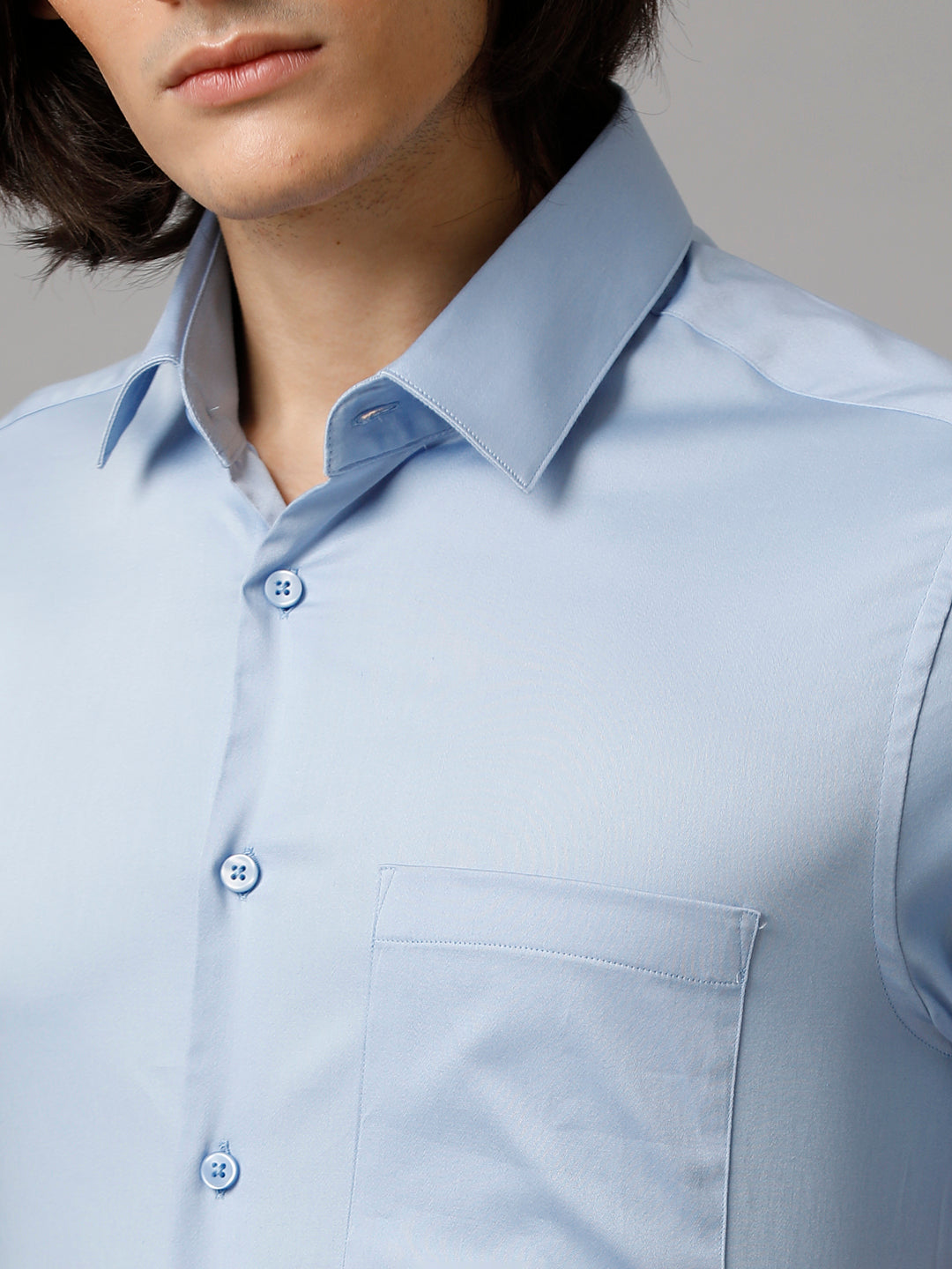 Men Solid Formal Light Blue Shirt (SABBL)