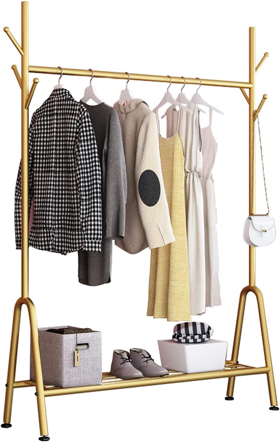 Creative Clothes Rack Garment Display Stand With Bottom Storage Shelf And 6 Hooks