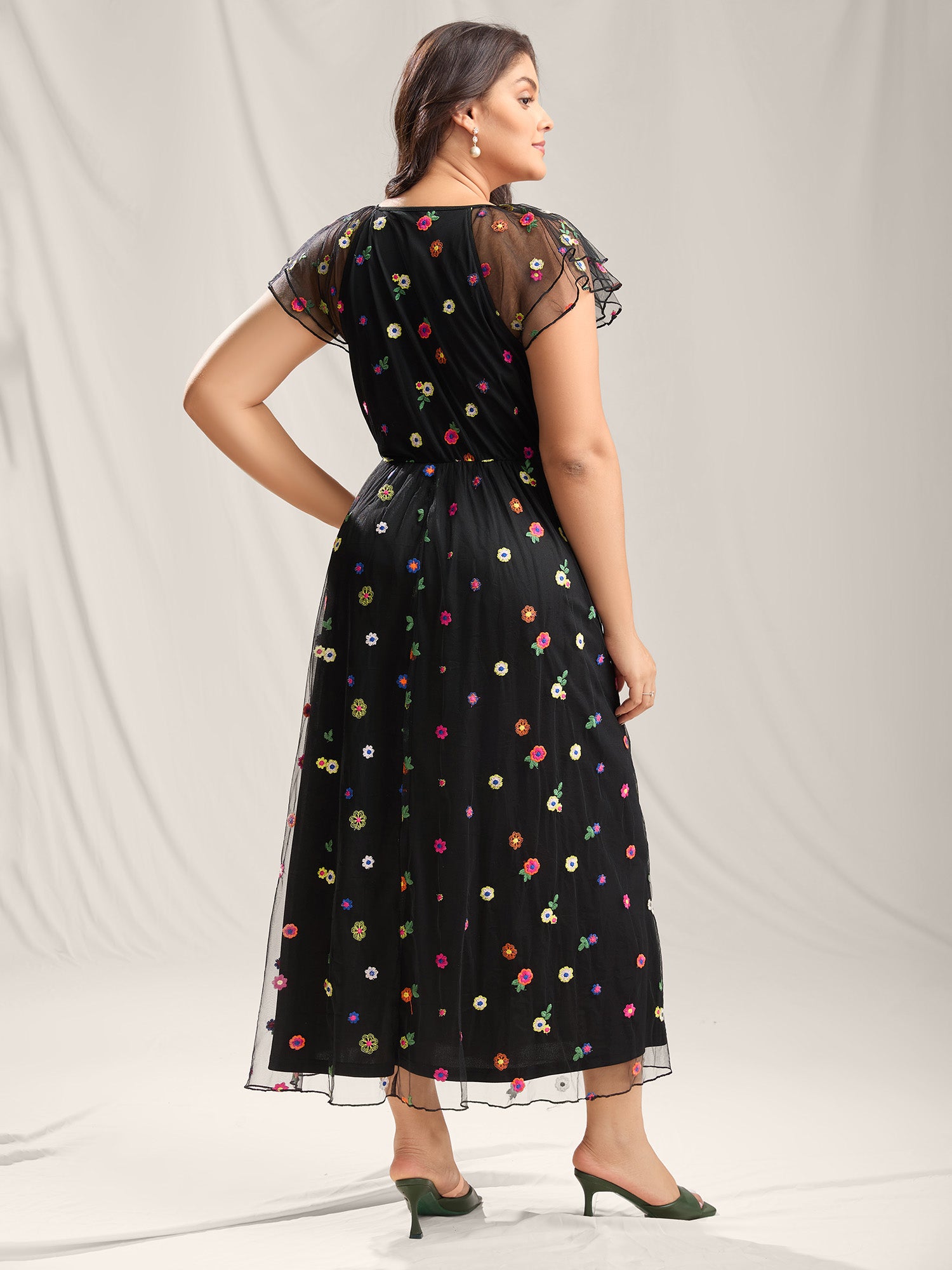 Embroidered Colorful Dots Lined Midi Dress