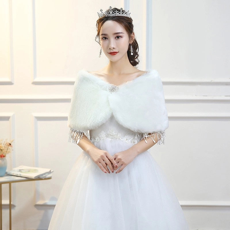 Bridal Wedding Dress Warm Wedding Ceremony Thickened Dress Cheongsam Shawl Autumn And Winter Cape Woolen Shawl Coat For Women