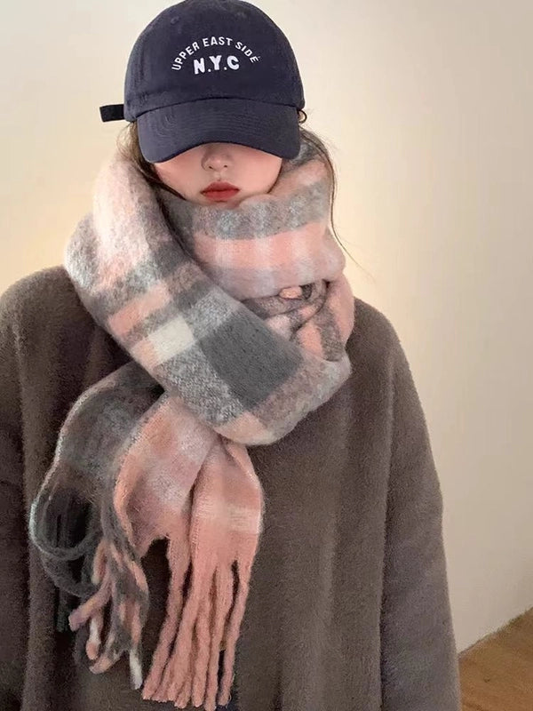 Brown Striped Scarf Women's Autumn And Winter  Trendy Winter Warm Imitation Cashmere Windproof Scarf For Students