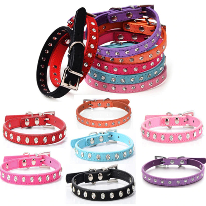 Diamond Crystal Cool Leather Dog Collars