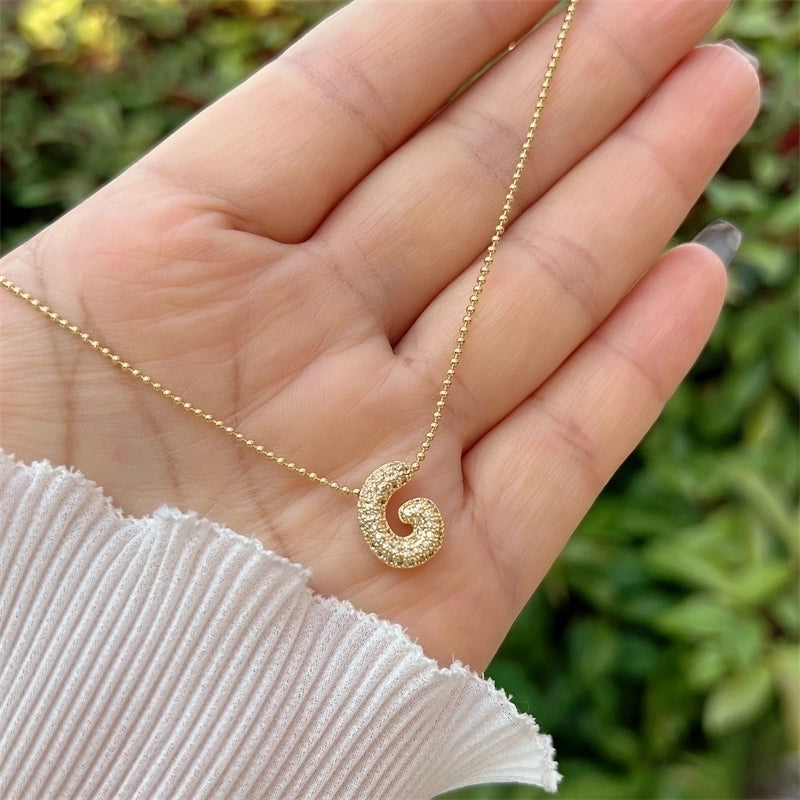 Copper 18K Gold Plated Inlay Letter Zircon Pendant Necklace