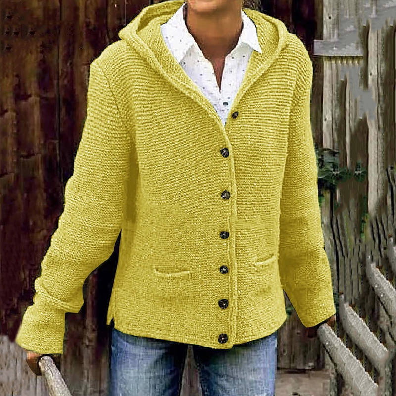 Vintage Double Pocket Hooded Solid Sweater Cardigan