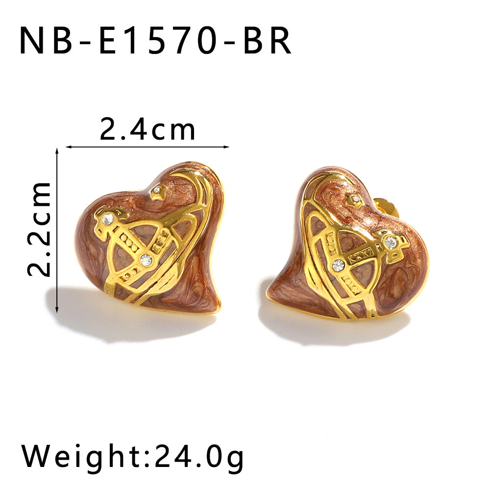 Fashionable Planet Love Earrings With Diamonds Small And Exquisite Oil-Drop Stainless Steel Earrings For Women