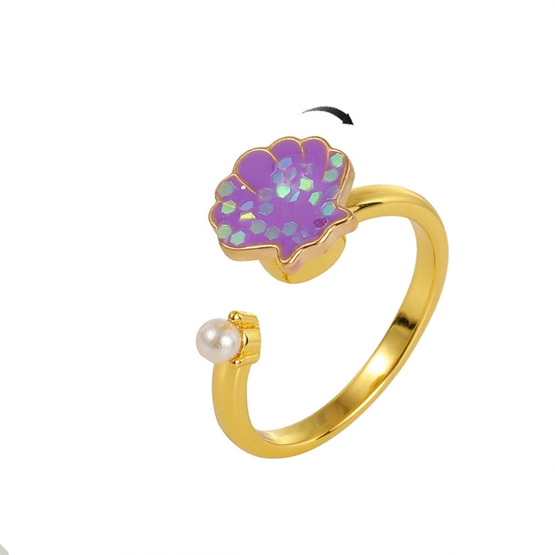 Cute Animal Smile Face Flower Copper Artificial Pearls Open Ring In Bulk