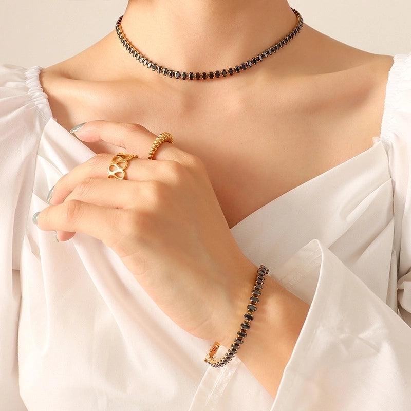 Fashion 304 Stainless Steel Zircon 18K Gold Plated Plating