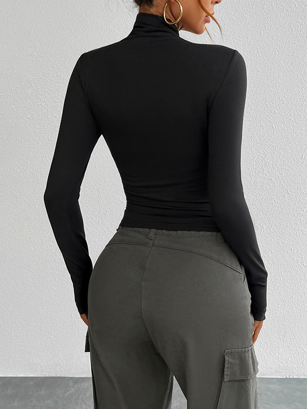 Long Sleeves Skinny Solid Color High Neck T-Shirts Tops