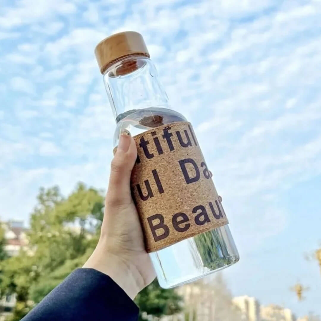 Temperature Resistant Wooden Glass Water Bottle
