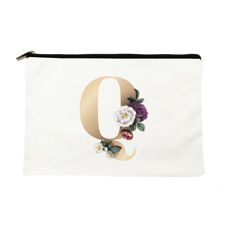 Letter Flower Makeup Bag Personalized Style English Letters Hand-held Cosmetic Bag Canvas Bag