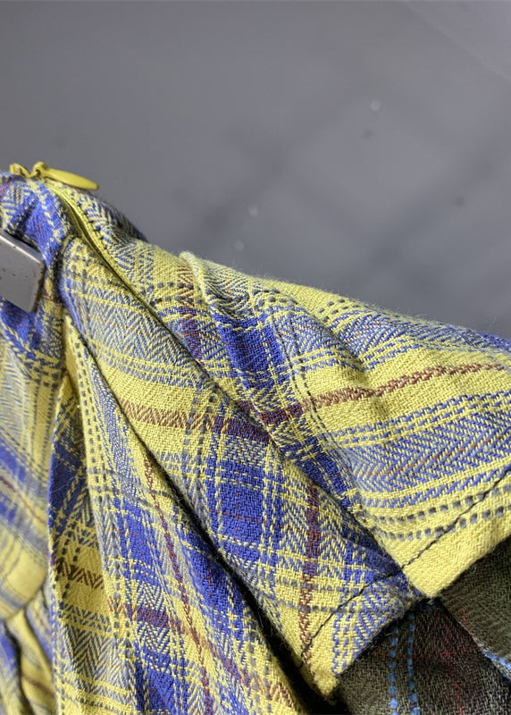 Chic Colorblock Plaid Asymmetrical Patchwork Skirts Summer