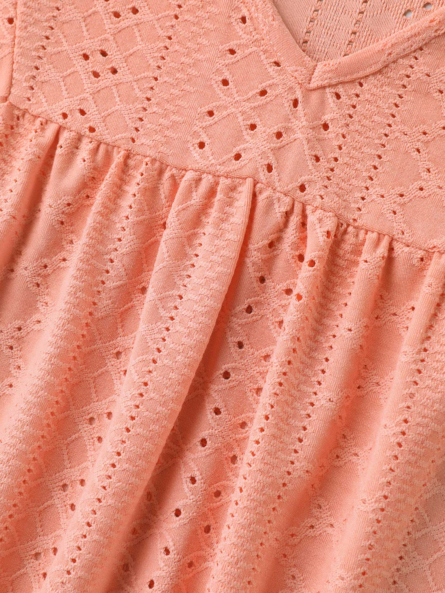 Eyelet Trim Ruffled Sleeve Knit Top