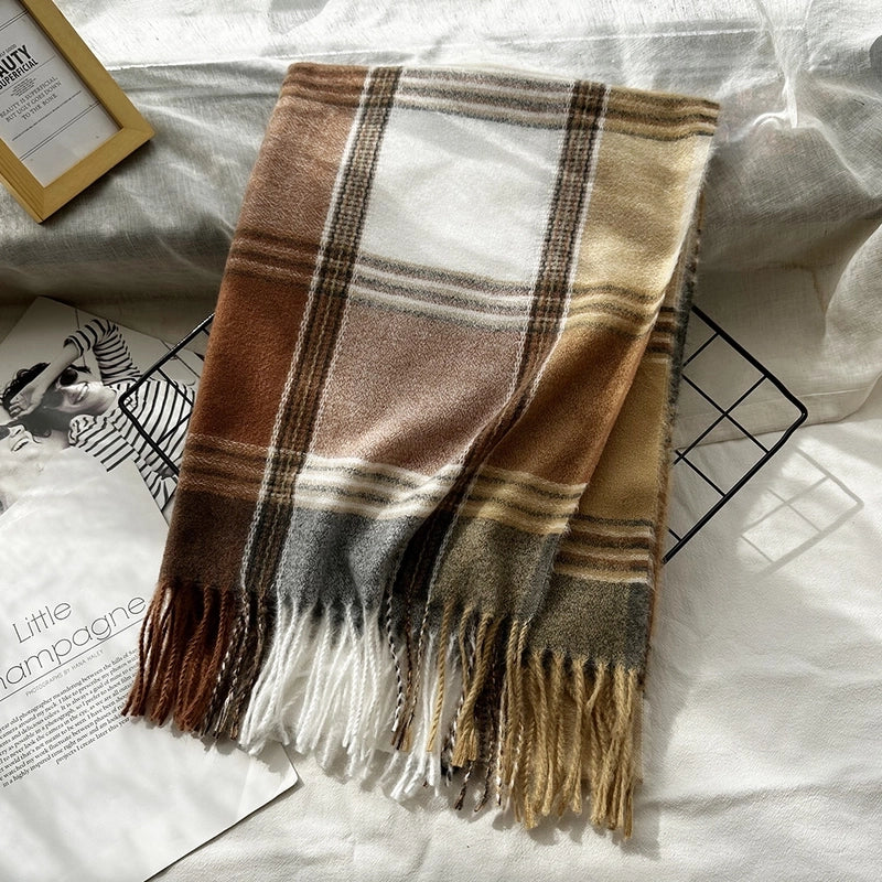 Unisex Casual Minimalist Lattice Imitation Cashmere Tassel Scarf