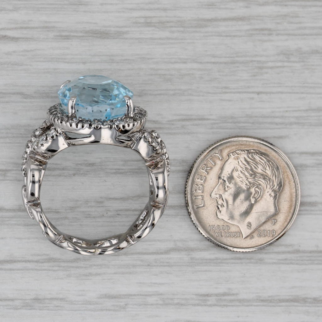 12.61ctw Blue Topaz Diamond Halo Ring 14k White Gold Size 6.75