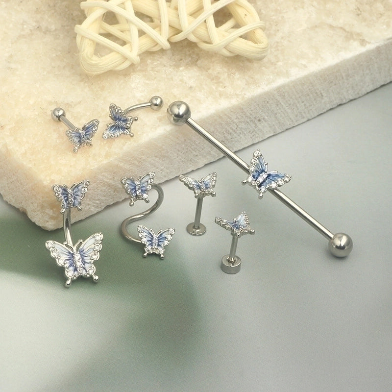 1 Piece Vintage Style Star Butterfly Plating Inlay Stainless Steel Rhinestones Ear Studs