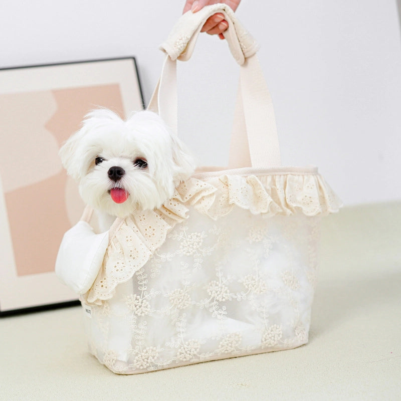 Summer Pet Outgoing Bag Portable Breathable Shoulder Bag Teddy Small Dog Backpack Lace Portable Space Cat Bag
