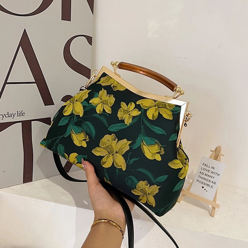 Autumn New Printing Cheongsam Bags Women's Elegant Retro Clip Handbag Ancient Style Small Bag Hand Holding Mom Style Bag