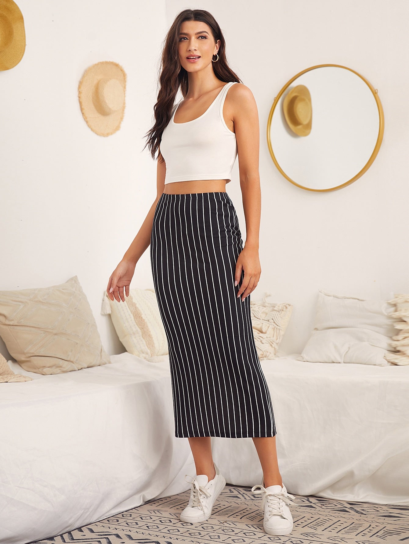 Split Back Striped Skirt
