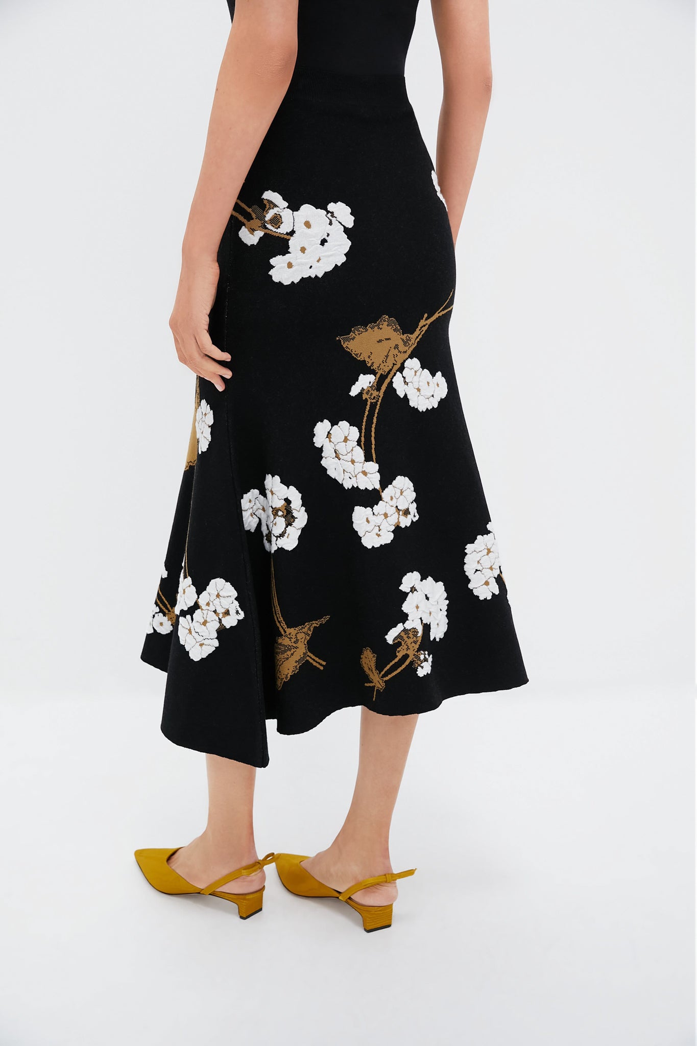 Elena Garden Black A-line Midi Knit Skirt