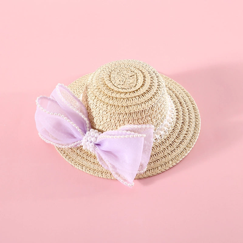 Pet Woven Adjustable Pearl Flower Lace Bow Daisy Ball Cat Dog Straw Hat