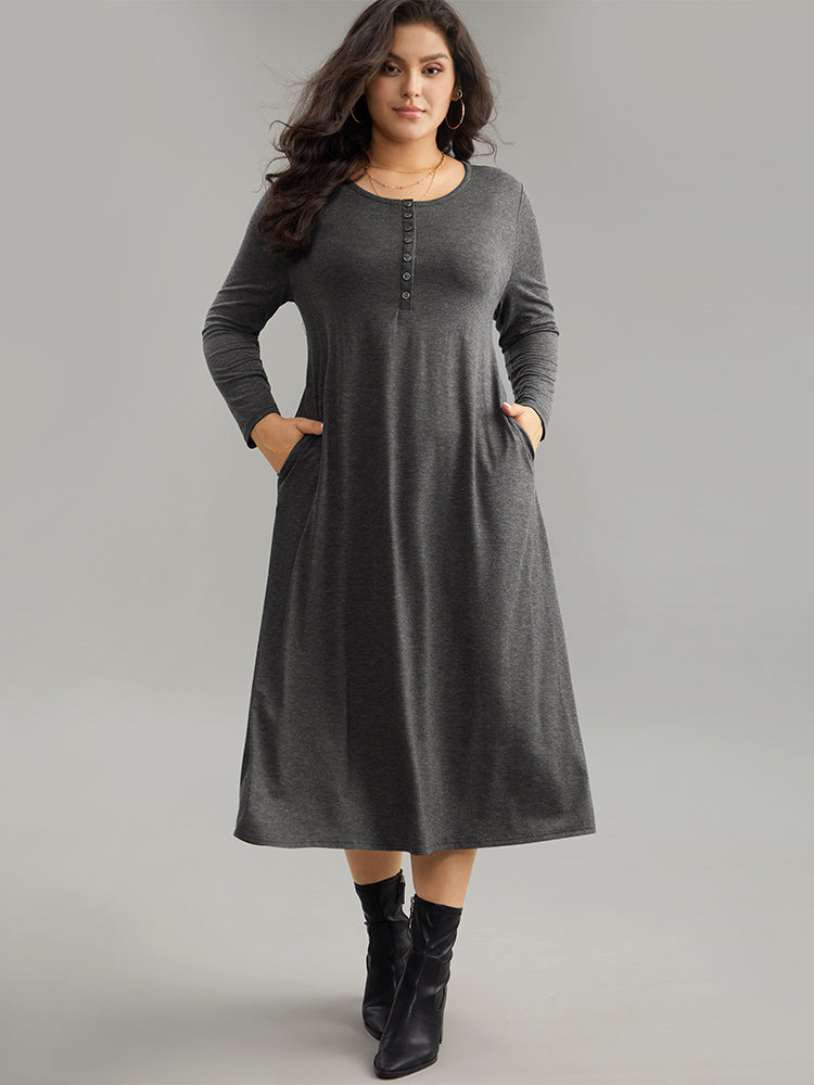 Solid Button Up Pocket Dress