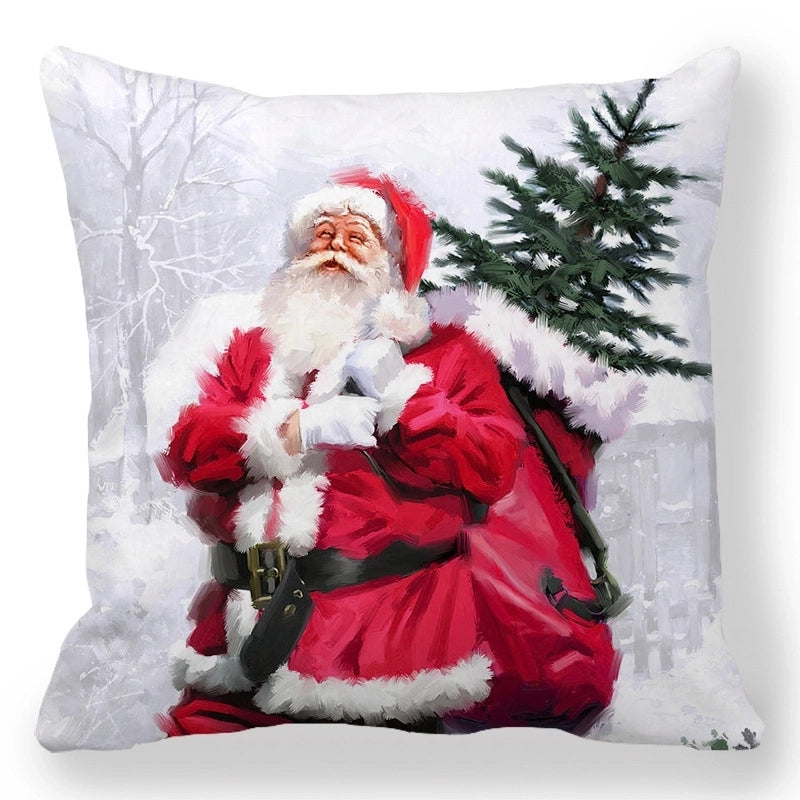 Christmas Pastoral Santa Claus Elk Cotton Pillow Cases Couch & Sofa Decor