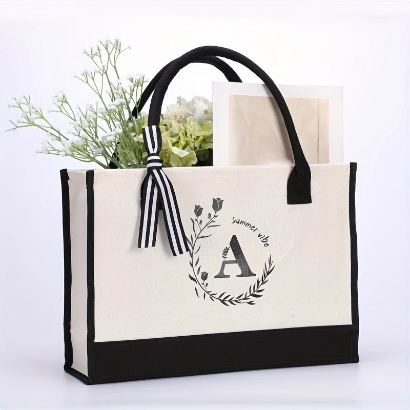 Women's Elegant Letter Flower Canvas Shopping Bags